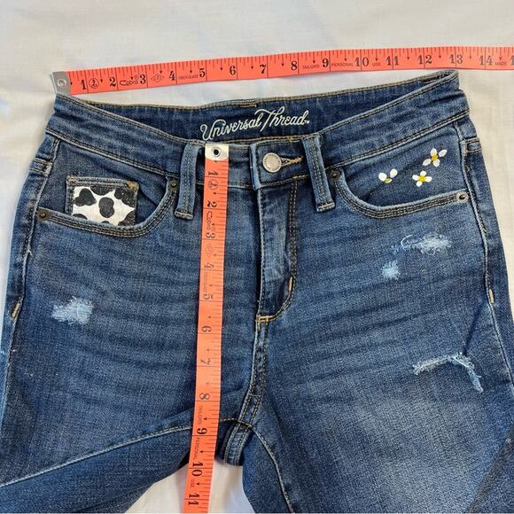 Custom Painted 00/24 High Rise Straight Crop Floral Distressed Y2k Denim Jeans - Picture 7 of 10
